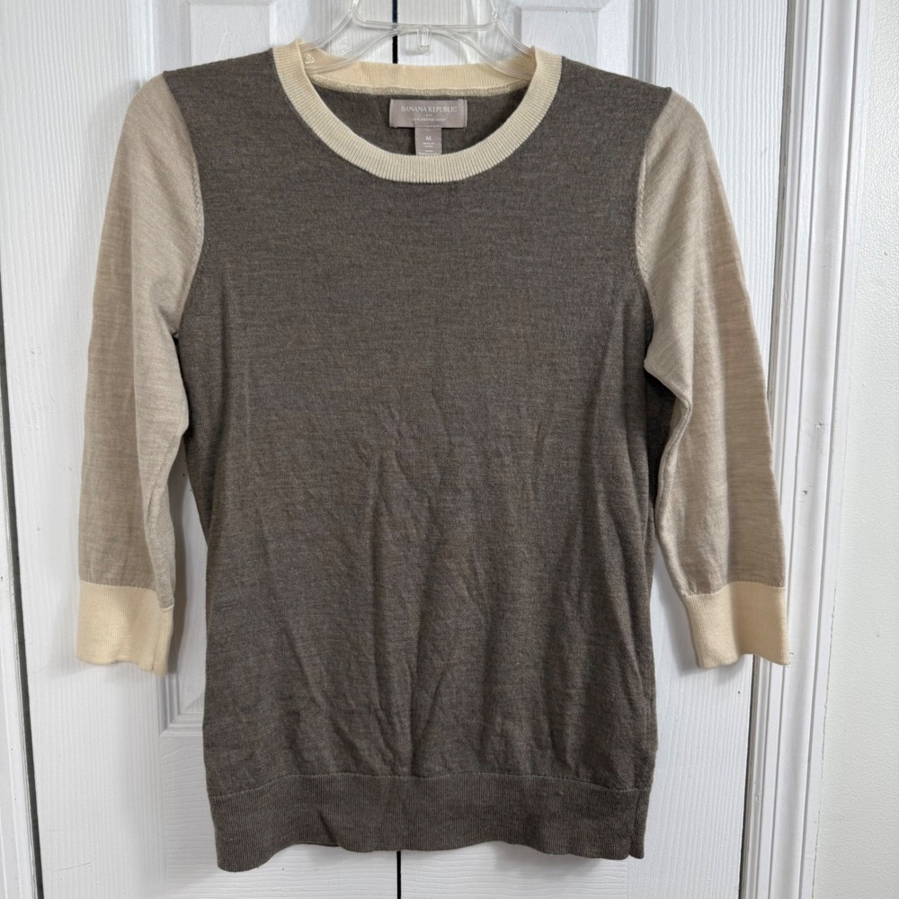 Banana Republic Merino Wool Sweater M Brown Colorblock Minimalist Quiet Luxury